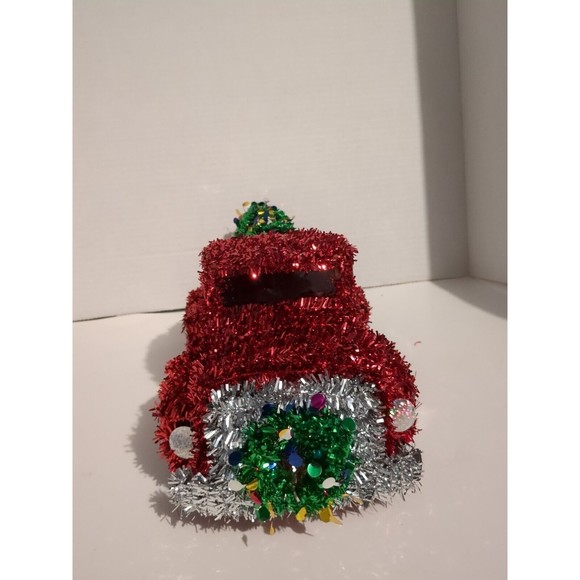 Christmas Red "Tinseled Out" Pick Up Truck Bringing Home The Tree 12" - Picture 3 of 7